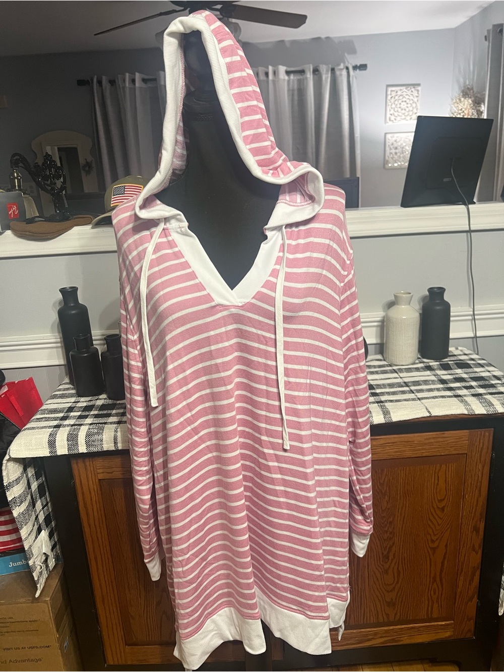 Jane & Delancey Pink & White Striped Hooded Tunic - Picture 2 of 5